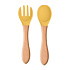 Wood Handle Silicone Baby Spoon Fork Complementary Kids Tableware 2 Pcs / Set