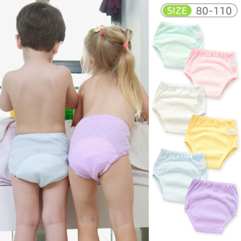 Solid Colors Antibacterial Cotton Mesh Baby 4 Layer Cotton Reusable Potty Training Pants