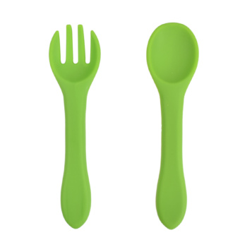 Full Silicone Baby Spoon Fork Complementary Kids Tableware 2 Pcs / Set