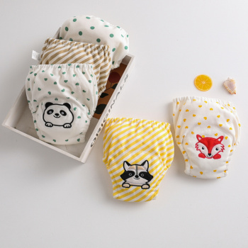 New 3D Embroidered Gauze Diaper Cotton Waterproof Washable Learning Pants Pull-ups Baby Potty Training Pants